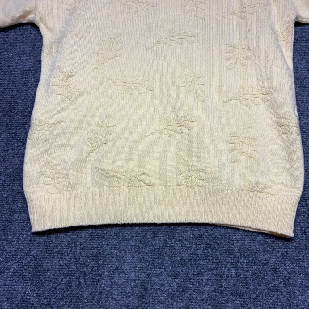 Vtg Jantzen Pale Yellow Textured Fall Leaf Knit Pullover Sweater M Made in USA